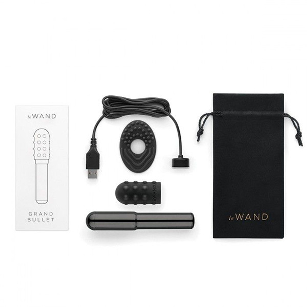 Чёрный жезловый вибратор 12,4см с двумя нежными насадками Le Wand Grand Bullet LW-013-BLK