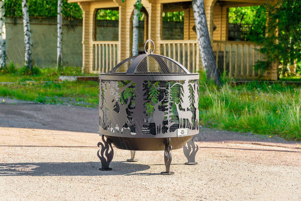 Костровая чаша Fire-House Олени Премиум (с сеткой и зольником), 80 см