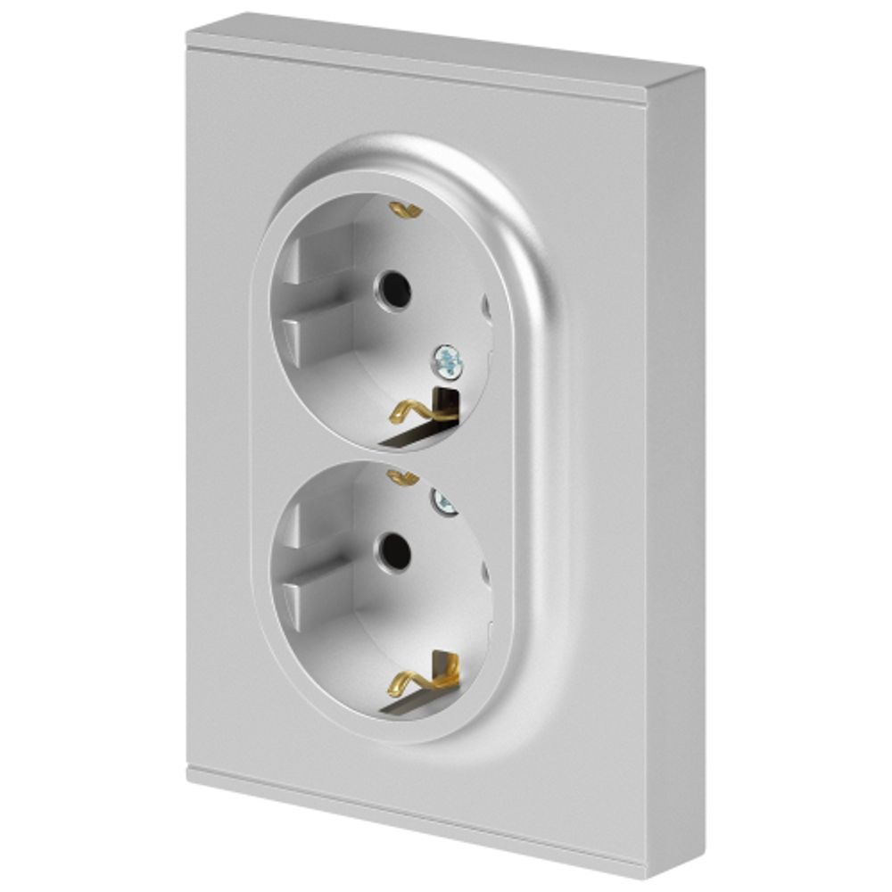 Розетка ЭРА Arktik 16-2105-03 двойная с заземлением 2X2P+E Schuko со шторками 16А-250В алюминий | Эра Arktik