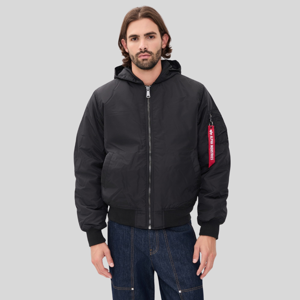 Бомбер Alpha Industries MA-1 Hooded Logo Oxford Black (Черный)