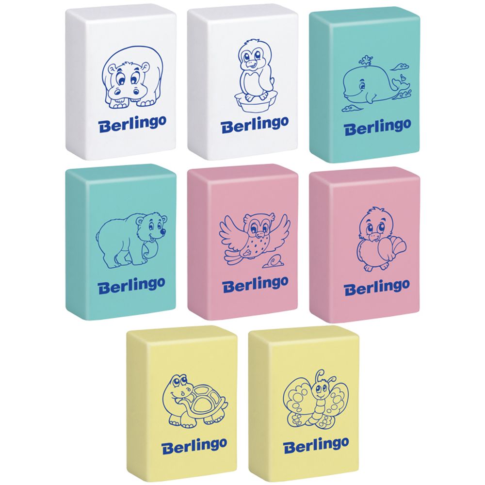 Ластик Berlingo Animals прямоугольный, 28х18х10мм, термопласт. резина, ассорти, 1 шт