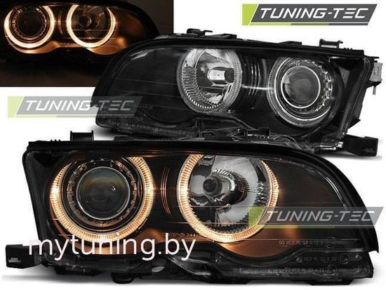 Передние фары Bmw 3 E46 angel eyes black
