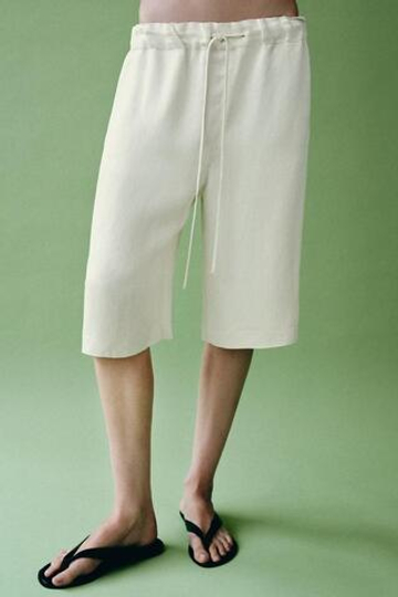 ZARA ШОРТЫ В ПИЖАМНОМ СТИЛЕ — ZW COLLECTION, ЭКРЮ