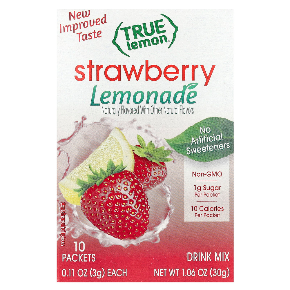 True Citrus, True Lemon, лимонад со вкусом клубники, 10 пакетиков, 30 г
