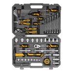 Набор инструментов, 1/2", 1/4", CrV, S2, пластиковый кейс, 64 предмета Denzel