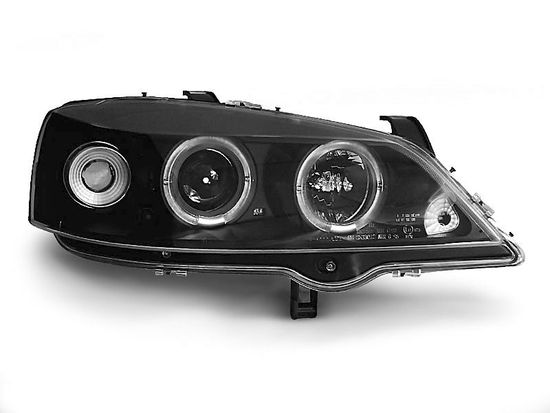 Передние фары Opel Astra G angel eyes black