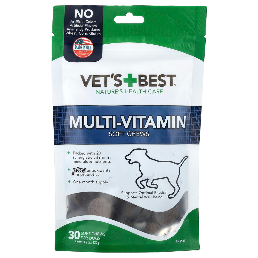 Vet's Best, мультивитаминные жевательные таблетки, для собак всех размеров, 30 жевательных таблеток, 120 г (4,2 унции)