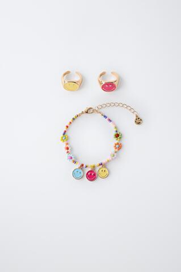 ZARA НАБОР ИЗ КОЛЕЦ И БРАСЛЕТА С БУСИНАМИ SMILEYWORLD ®, РАЗНОЦВЕТНЫЙ