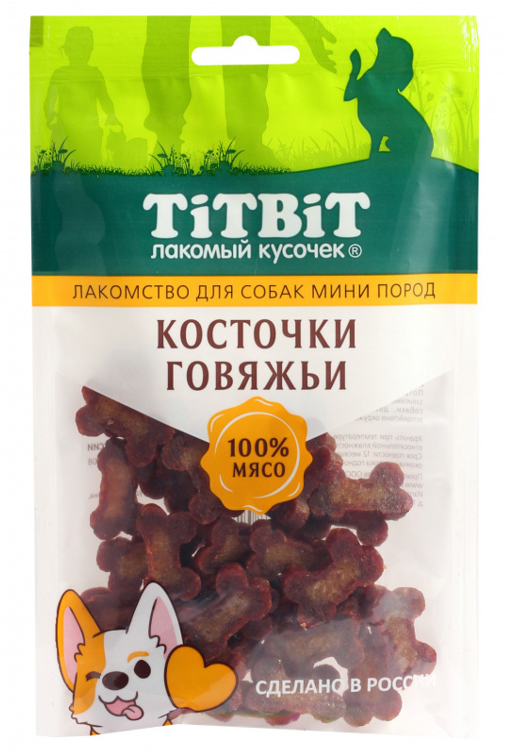 Лакомство для собак Шпикачка с рубцом говяжьим и курагой, 50г ТитБит