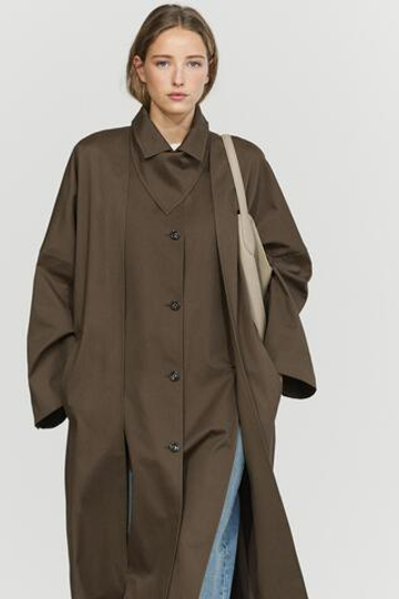 Massimo Dutti Тренч со шлицами из смесового хлопка, кротово-коричневый