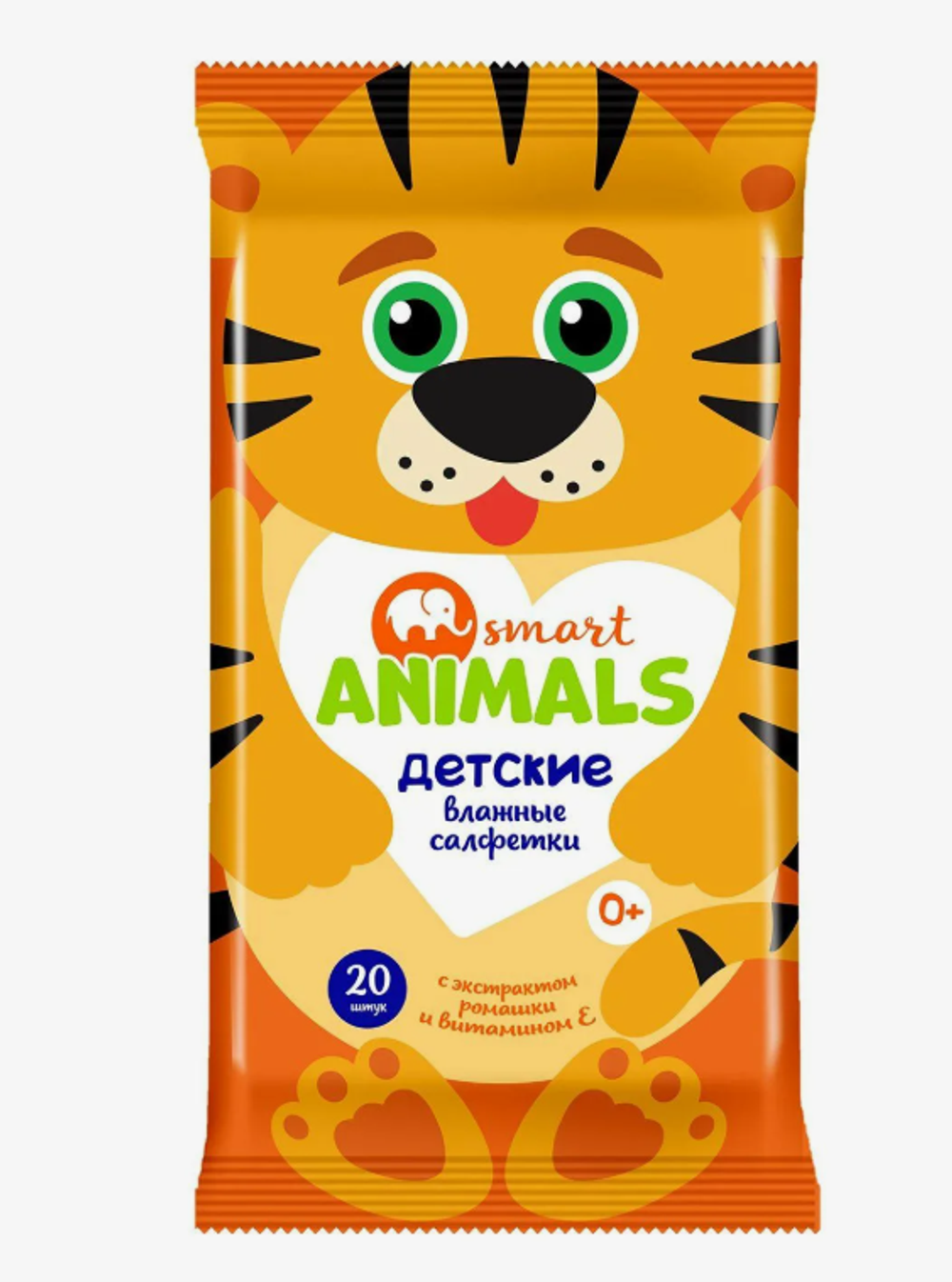 Влажные салфетки Smart animals детские с ромашкой и витамином Е, мини