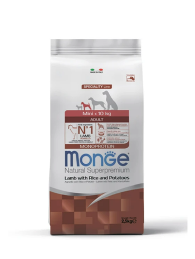 Сухой корм Monge Dog Speciality Line Monoprotein Mini (Монж мини) для взрослых собак мелких пород, из ягненка с рисом и картофелем 2,5 к