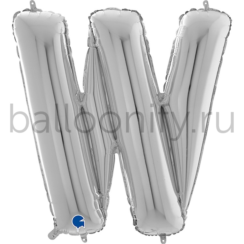 Фольгированная фигура, Буква W 66 см Silver