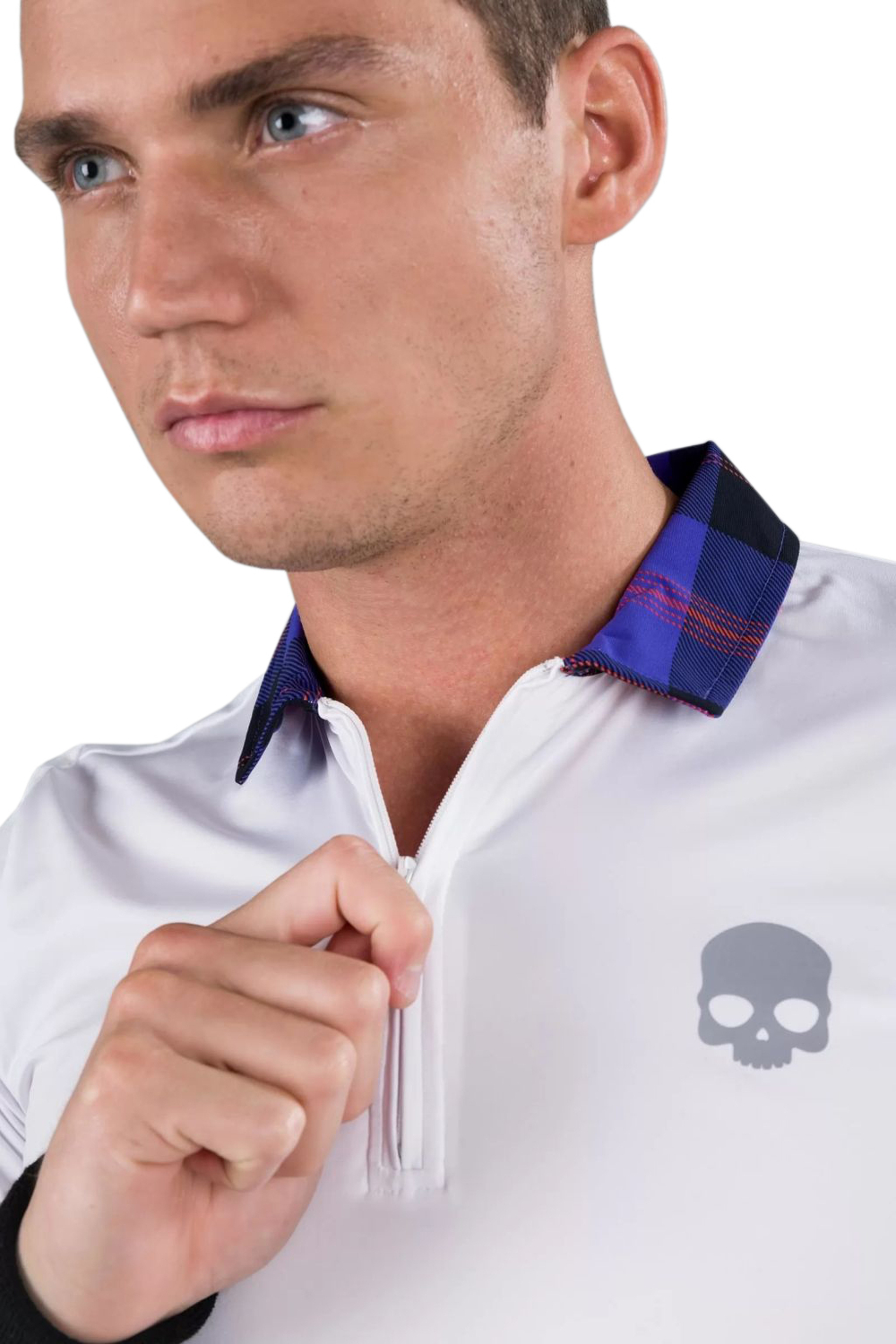 Мужское теннисное поло Hydrogen Tartan Zipped Tech Polo - белый