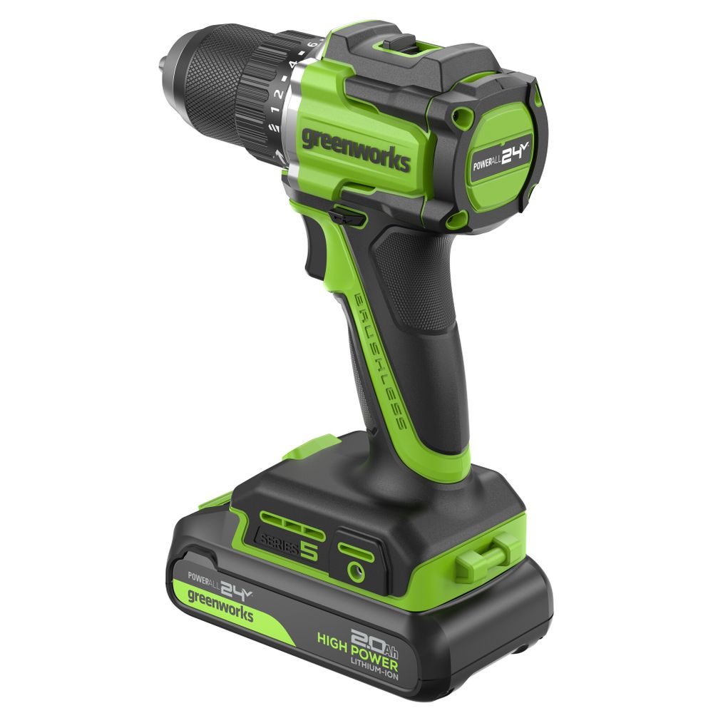 Дрель-шуруповерт акк. Greenworks DD560, 24V, б/щет, 30/60 Нм,13мм, Anti-kickback,1х2Ач,ЗУ,кор (3708407CUA)