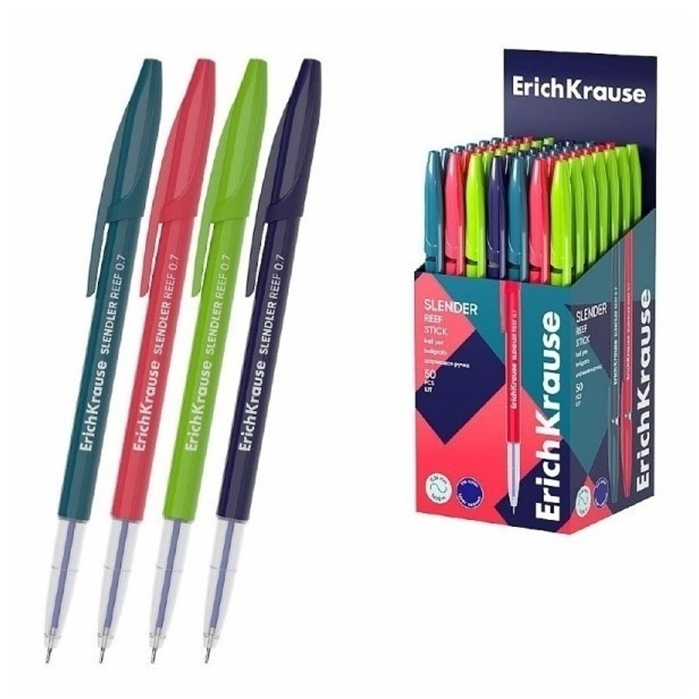 Ручка шариковая ErichKrause Slender Stick&Reef 0.7 Super Glide Technology цвет Чернил Синий (в коробке по 50 шт.) Арт-63095