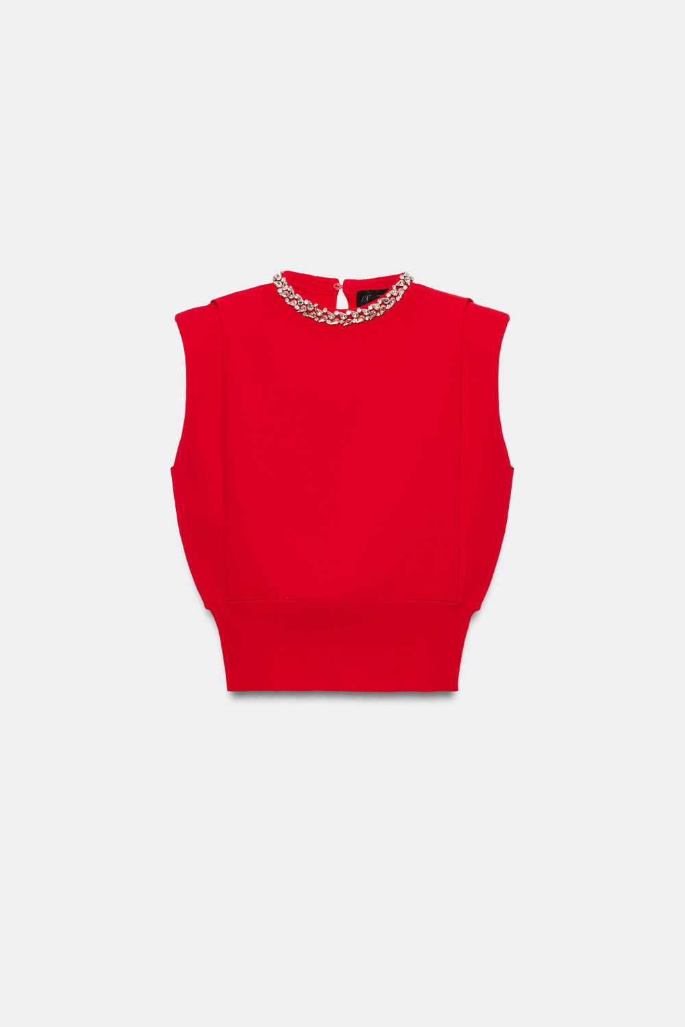 ТОП С ПОДПЛЕЧНИКАМИ И СТРАЗАМИ НА ВОРОТНИКЕ — ZARA