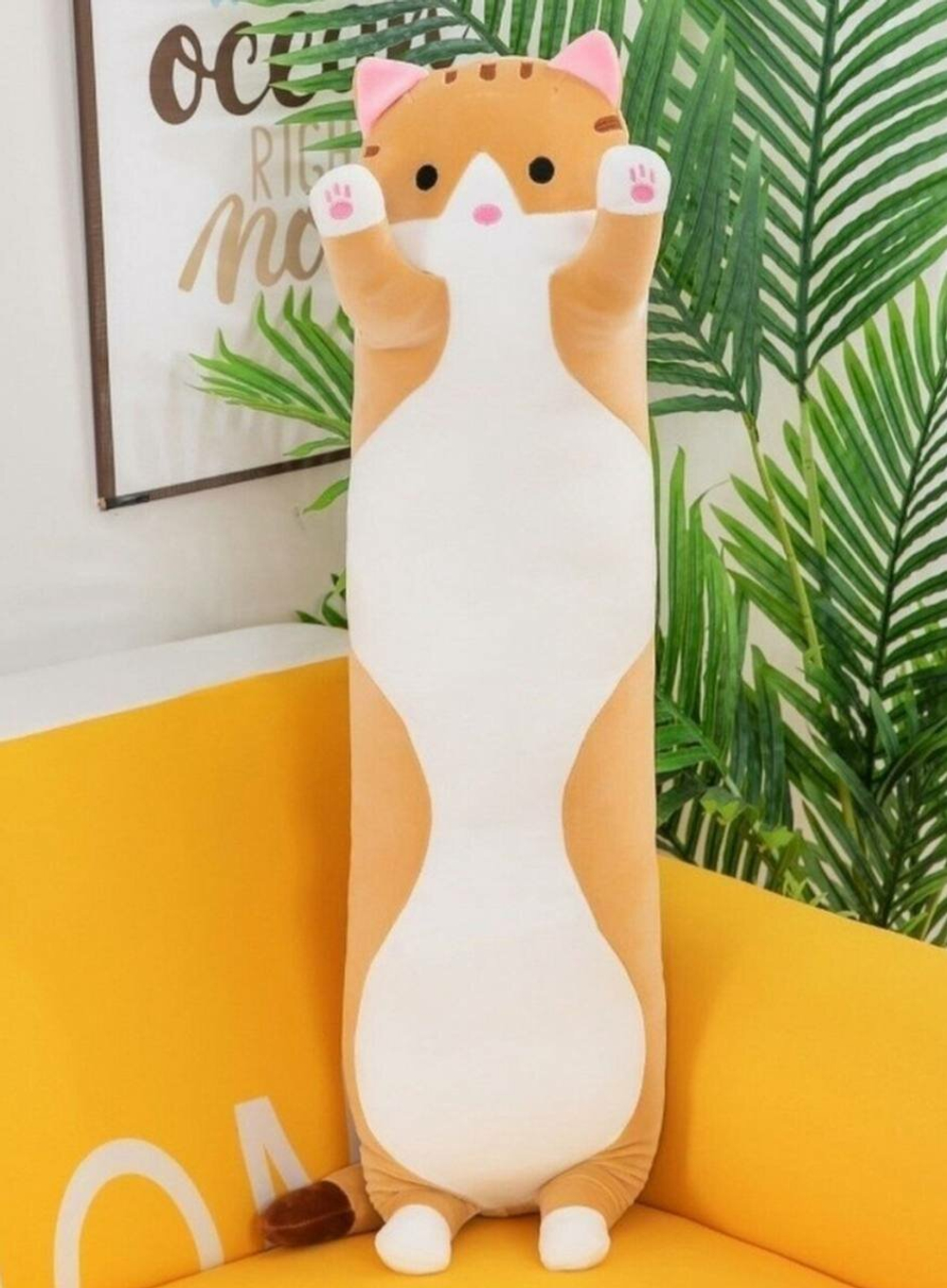 Мягкая игрушка длинный Кот батон, оранжевый, 130 см