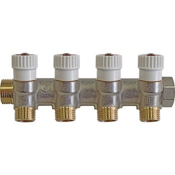 Коллектор распределительный  3/4", 4 отвода 1/2" плоское уплотнение