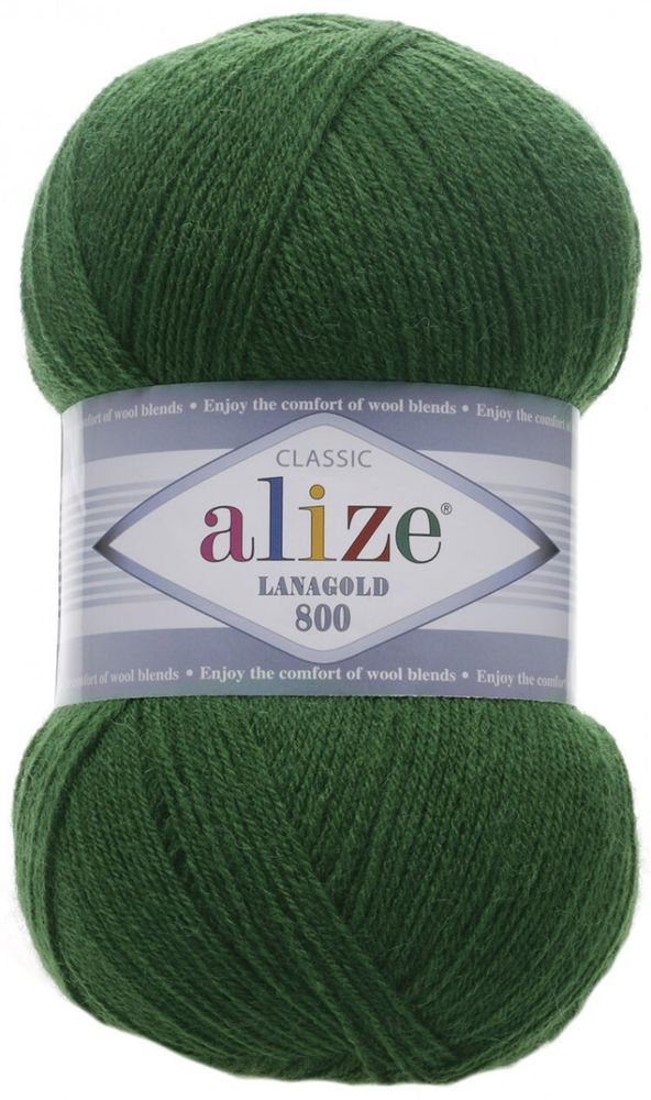 ALIZE "LANAGOLD 800", 49% шерсть, 51% акрил, 100 гр, 800 м, 118 зелёная трава