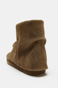 ZARA КОЖАНЫЕ БОТИЛЬОНЫ С ГЕТРАМИ, ЗЕЛЕНЫЙ ХАКИ