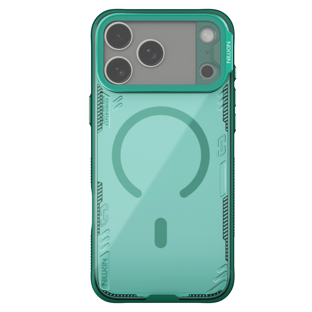 Чехол прозрачный зеленого цвета с MagSafe на iPhone 17 Pro Max, серия Iceblade Prop Magnetic (версия с прозрачной крышкой объектива) от Nillkin