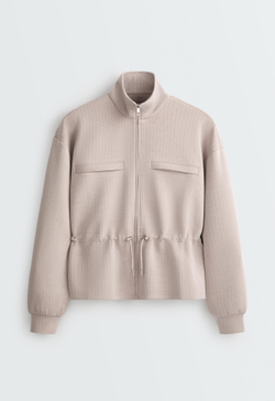 Oysho Короткая куртка из ткани с модалом в тонкую полоску, коричневый меланж