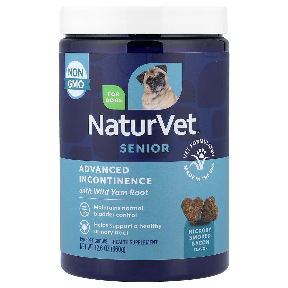 NaturVet, добавка для пожилых людей, улучшенная формула, с корнем дикого ямса, для собак, копченый гикорием бекон, 120 мягких жевательных таблеток, 360 г (12,6 унции)