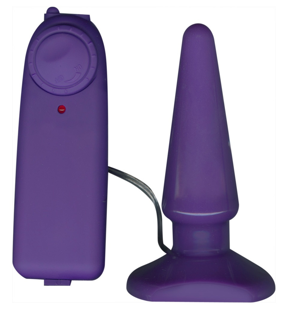 Фиолетовая анальная пробка с вибрацией Funky Vibrating - 10,5 см.