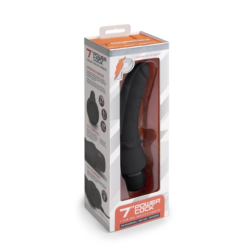 Черный анальный вибратор 7 Slim Anal Realistic Vibrator - 20 см. (Цвет: черный)