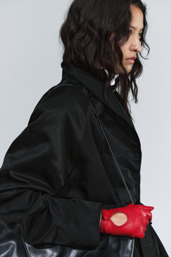 ZARA КОРОТКИЕ ПЕРЧАТКИ ИЗ 100% КОЖИ, КРАСНЫЙ