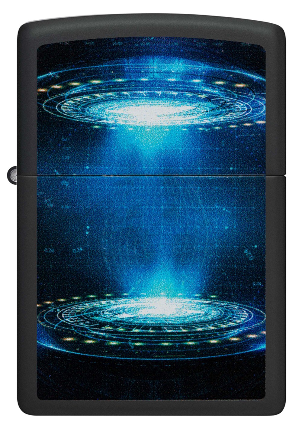 Зажигалка Zippo UFO Flame с покрытием Black Light, латунь/сталь, черная, матовая, 38x13x57 мм