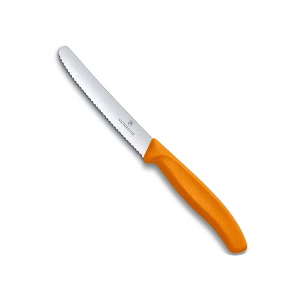 Нож Victorinox для томатов и сосисок лезвие 11 см волнистое, оранжевый