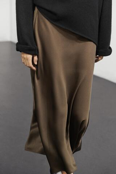 Massimo Dutti Струящаяся атласная юбка, коричневый