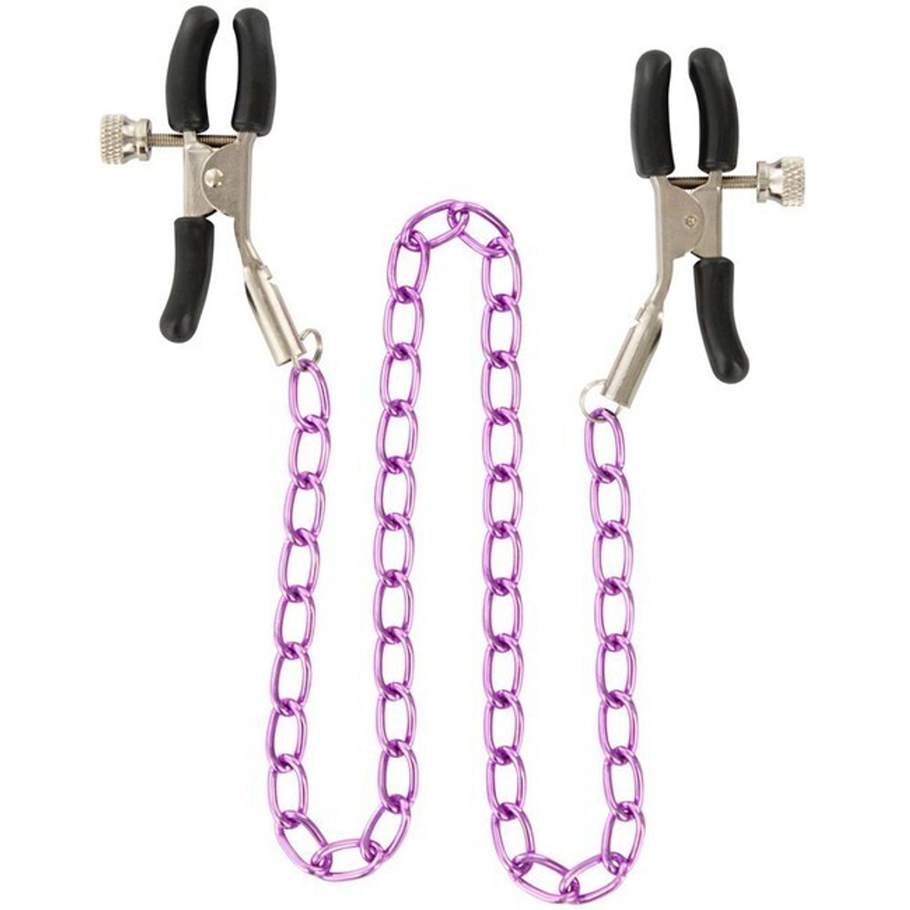 Зажимы для сосков Stimulating Nipple Chain (Цвет: черный с фиолетовым)