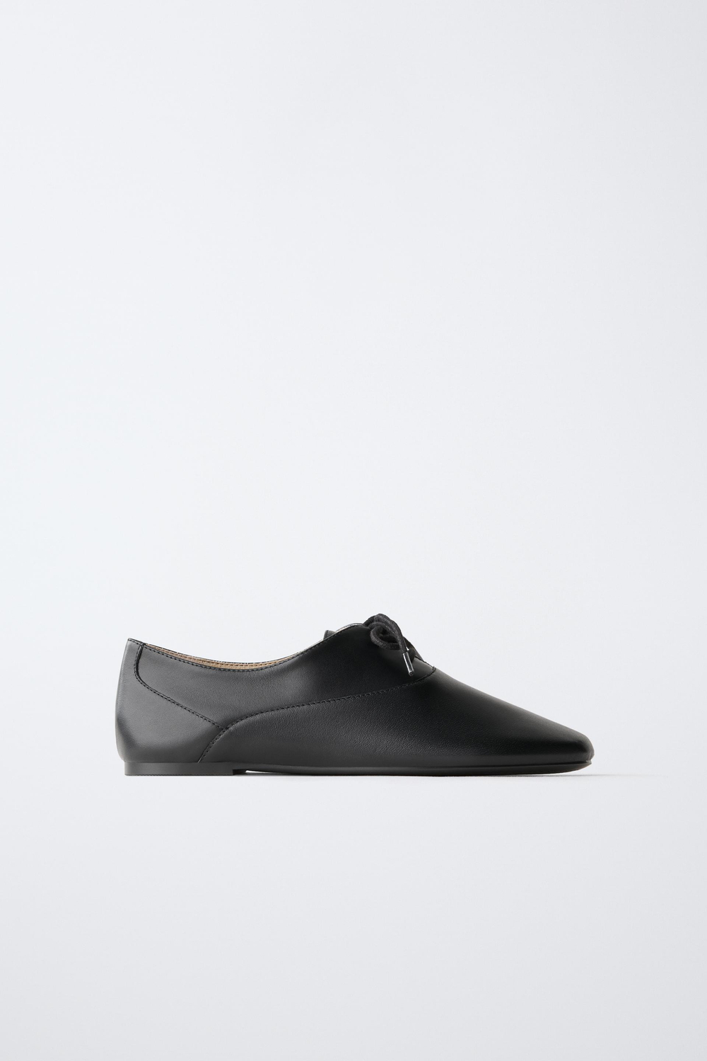 ZARA КОЖАНЫЕ ТУФЛИ-ДЕРБИ СО ШНУРОВКОЙ, ЧЕРНЫЙ