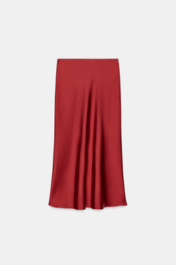 ZARA АТЛАСНАЯ ЮБКА МИДИ, НАСЫЩЕННЫЙ КРАСНЫЙ