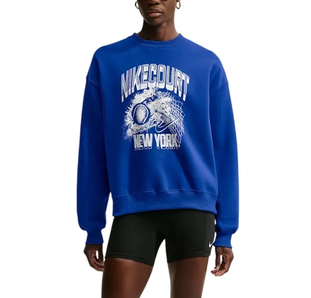 Женская Кофта теннисная Nike Studio Fleece Medium Weight Crew - old royal/old royal/white
