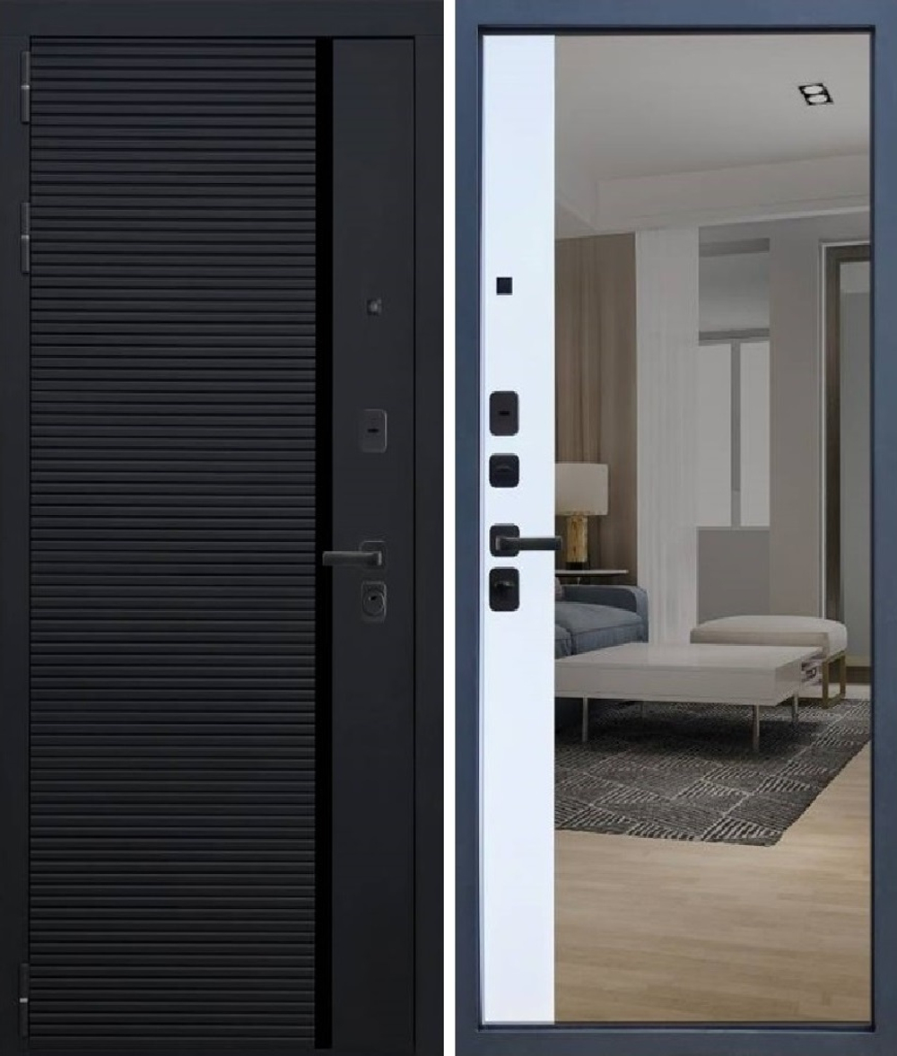 Входная дверь YoDoors-11 Черная шагрень/Черный муар - Velluto Bianco