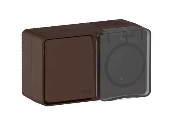 Блок розетка + выключатель одноклавишный IP54 Systeme Electric AtlasDesign Profi54 Коричневый ATN546070