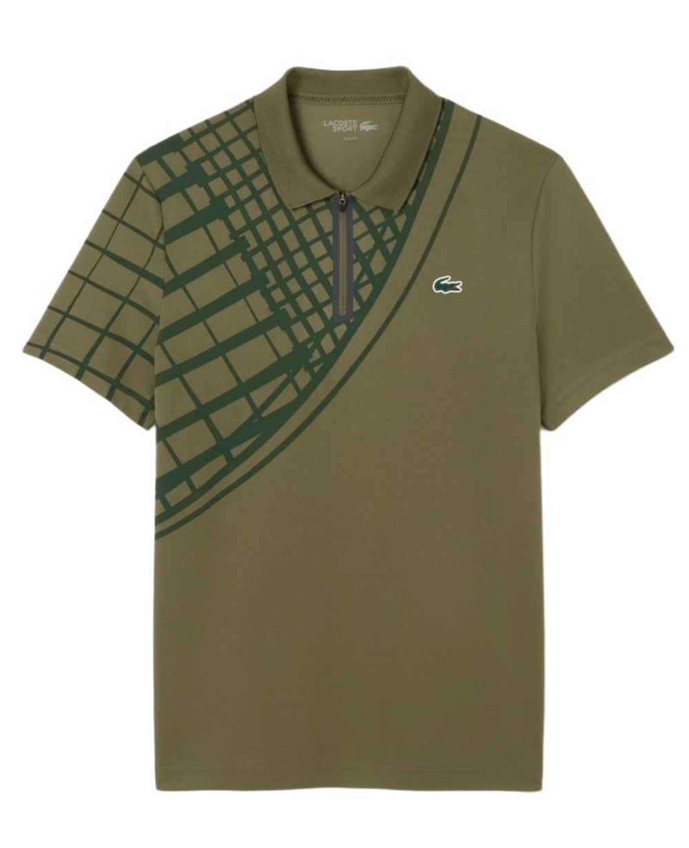 Теннисное поло Lacoste Ultra Dry Printed Slim Fit Tennis - khaki green
