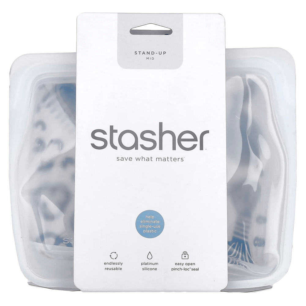 Stasher, многоразовый силиконовый пакет для пищевых продуктов, средний, прозрачный, 1656 мл (56 жидк. унций)