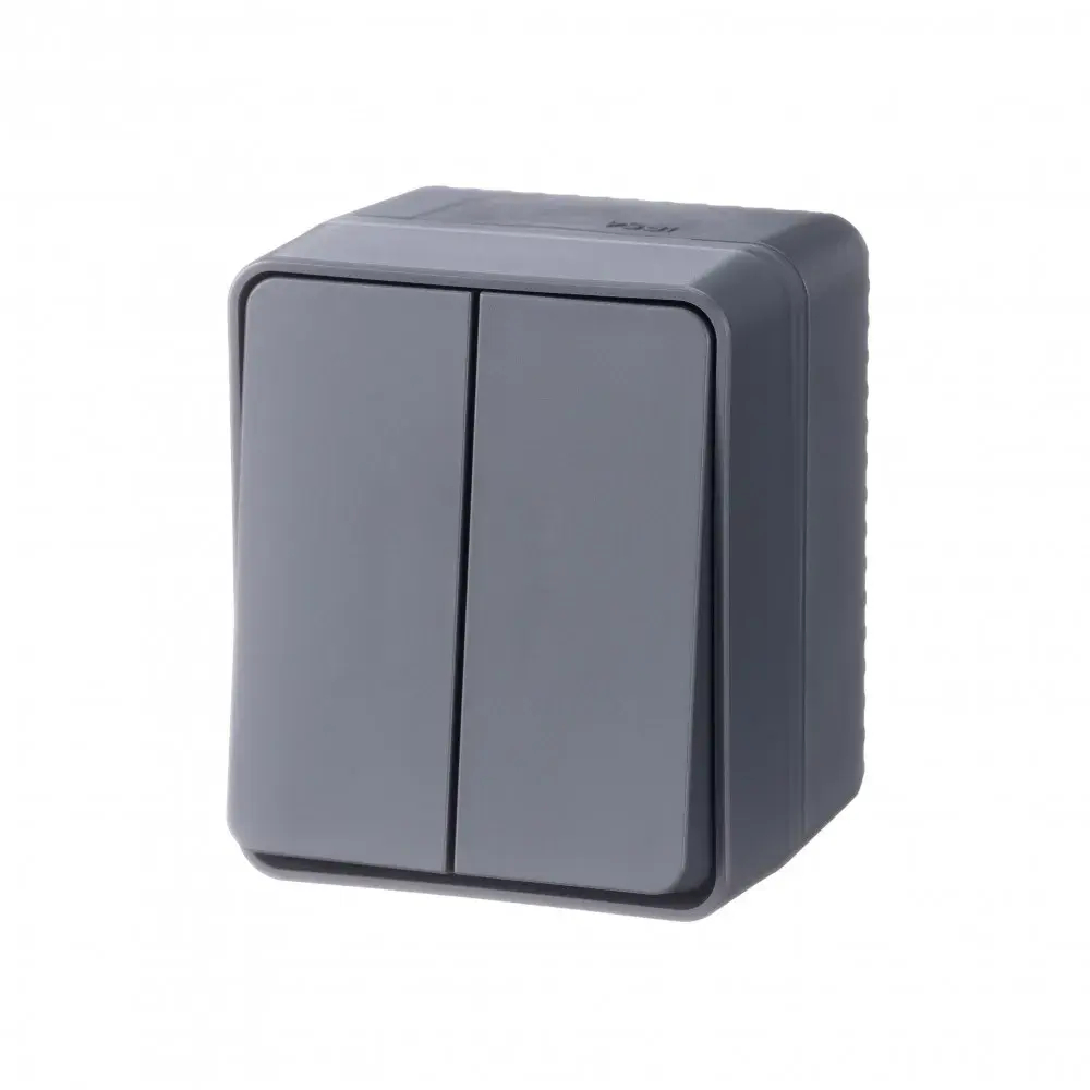 ATLASDESIGN PROFI IP54 О/У 2-клавишный ВЫКЛЮЧАТЕЛЬ, сх.5, 10АХ, АНТРАЦИТ