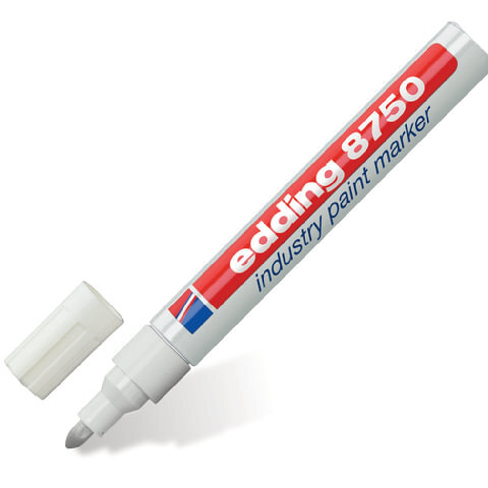 Маркер-краска лаковый (paint marker) EDDING «8750», БЕЛЫЙ, 2-4 мм, круглый наконечник, алюминиевый корпус.