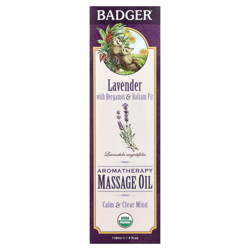 Badger, Массажное масло для ароматерапии, лаванда с бергамотом и бальзамом пихты, 4 жидких унции (118 мл)