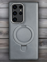 Business style чехол из кожи для SAMSUNG GALAXY S23 ULTRA с кольцом-подставкой и бархатной подкладкой