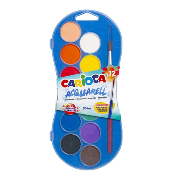 Краска акварель Acquarell Watercolor, с кистью 12 цв, Carioca 42404