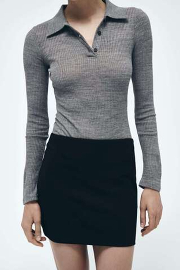 ZARA БОДИ DELICATE С ВОРОТНИКОМ ПОЛО, СЕРЫЙ С МЕЛАНЖЕВЫМ ЭФФЕКТОМ