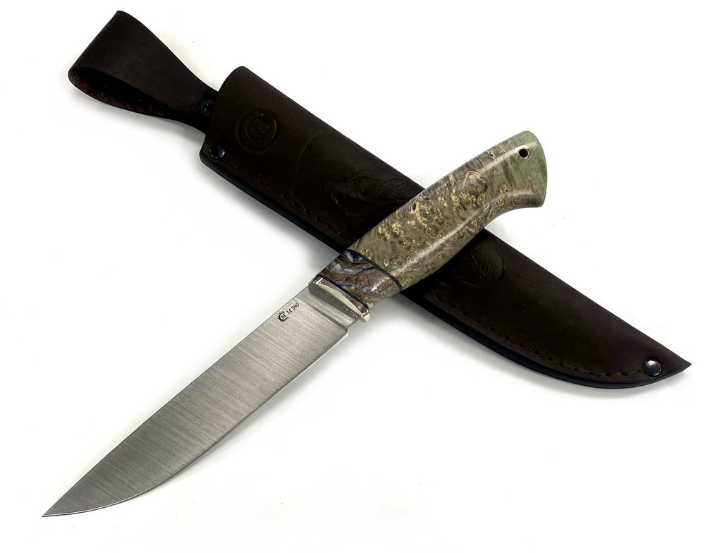 Нож Пантера, Bohler M390, макумэ ганэ, зуб мамонта, рукоять кап клёна