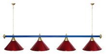 Лампа STARTBILLIARDS 4 пл. (плафоны антик медь,штанга зеленая,фурнитура золото)